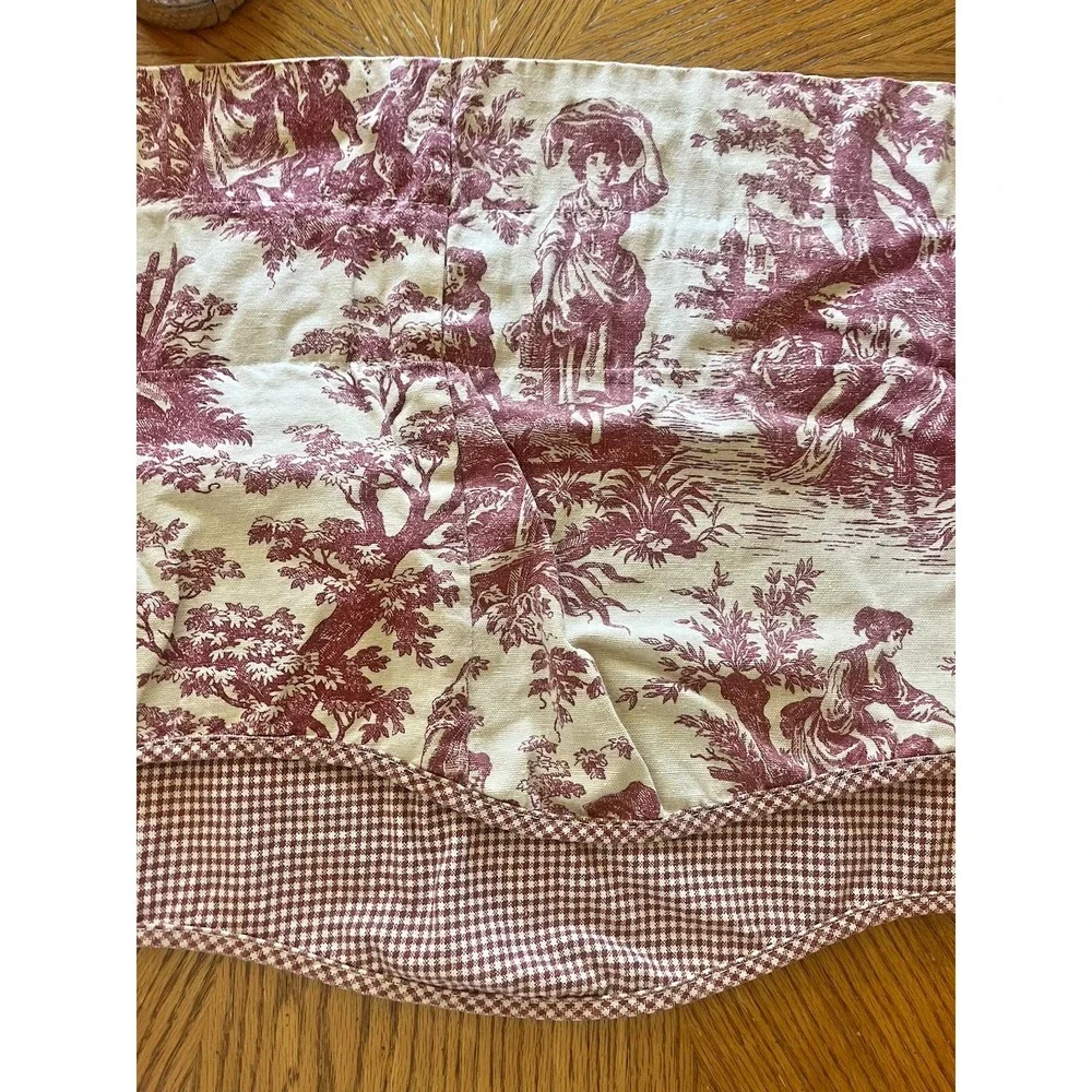 Toile Valance Burgundy Red Off White Beige Gingham Check French Country 74x15.5